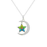 Asfour Crystal Chain Necklace With Muti Color Crescent & Star Design In 925 Sterling Silver-NM0093-WXBNY