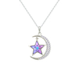 Asfour Crystal Chain Necklace With Muti Color Crescent & Star Design In 925 Sterling Silver-NM0093-WXBN