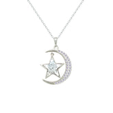 Asfour Crystal Chain Necklace With Crescent & Star Design In 925 Sterling Silver-NM0093