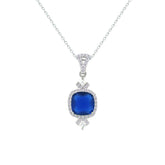Asfour Crystal Chain Necklace With Decorative Blue Square Design In 925 Sterling Silver-NM0095-B
