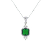 Asfour Crystal Chain Necklace With Decorative Emerald Square Design In 925 Sterling Silver-NM0095-G