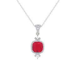 Asfour Crystal Chain Necklace With Decorative Ruby Square Design In 925 Sterling Silver-NM0095-R