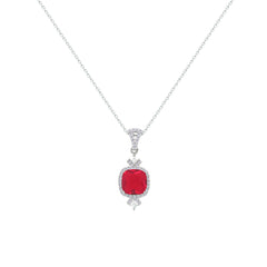 Asfour Crystal Chain Necklace With Decorative Ruby Square Design In 925 Sterling Silver-NM0095-R
