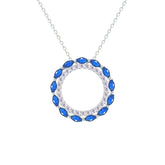 Asfour Crystal Chain Necklace With Hollow Blue Round Pendant In 925 Sterling Silver-NM0096-WB
