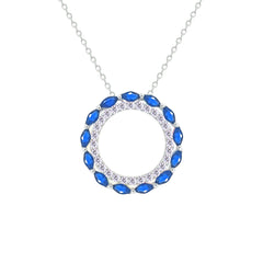 Asfour Creations Chain Necklace With Hollow Blue Round Pendant In 925 Sterling Silver – NM0096-WB