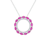 Asfour Crystal Chain Necklace With Hollow Fuchsia Round Pendant In 925 Sterling Silver-NM0096-WF
