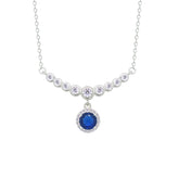 Asfour Crystal Chain Necklace With Blue Round Design In 925 Sterling Silver-NM0097-WB
