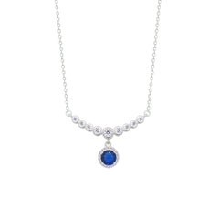 Asfour Crystal Chain Necklace With Blue Round Design In 925 Sterling Silver-NM0097-WB