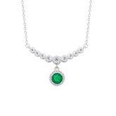 Asfour Crystal Chain Necklace With Emerald Round Design In 925 Sterling Silver-NM0097-WG