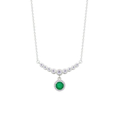 Asfour Crystal Chain Necklace With Emerald Round Design In 925 Sterling Silver-NM0097-WG