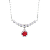 Asfour Crystal Chain Necklace With Ruby Round Design In 925 Sterling Silver-NM0097-WR