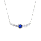 Asfour Crystal Chain Necklace With Blue Round Design In 925 Sterling Silver-NM0098-WB
