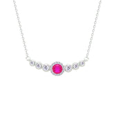 Asfour Crystal Chain Necklace With Fuchsia Round Design In 925 Sterling Silver-NM0098-WF
