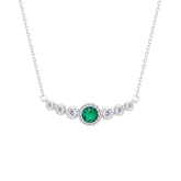 Asfour Crystal Chain Necklace With Emerald Round Design In 925 Sterling Silver-NM0098-WG