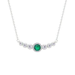 Asfour Crystal Chain Necklace With Emerald Round Design In 925 Sterling Silver-NM0098-WG