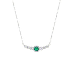 Asfour Crystal Chain Necklace With Emerald Round Design In 925 Sterling Silver-NM0098-WG