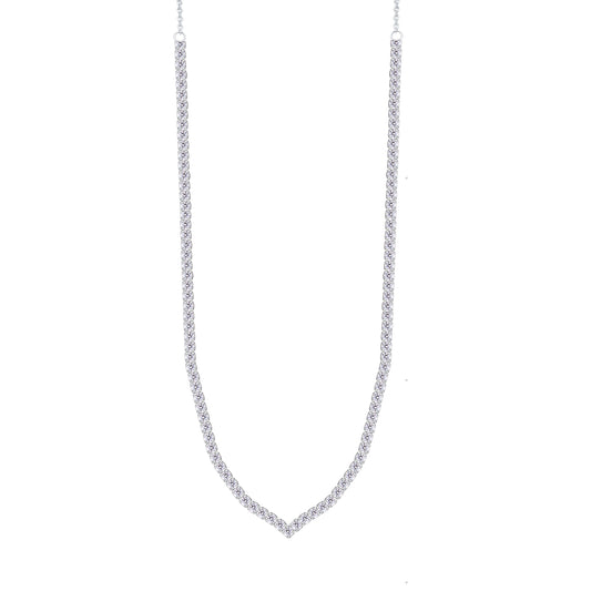 Asfour Crystal Chain Tennis Necklace Inlaid With Round Zircon In 925 Sterling Silver-NM0100