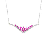 Asfour Crystal Chain Necklace With Fuchsia Deer Antlers Design In 925 Sterling Silver-NM0101-F