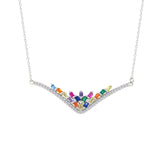Asfour Crystal Chain Necklace With Multi Color Deer Antlers Design In 925 Sterling Silver-NM0101-K