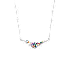 Asfour Crystal Chain Necklace With Multi Color Deer Antlers Design In 925 Sterling Silver-NM0101-K