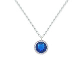 Asfour Crystal Chain Necklace With Blue Round Pendant In 925 Sterling Silver-NM0102-B