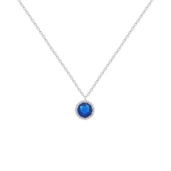 Asfour Crystal Chain Necklace With Blue Round Pendant In 925 Sterling Silver-NM0102-B