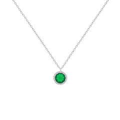 Asfour Crystal Chain Necklace With Emerald Round Pendant In 925 Sterling Silver-NM0102-G