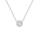 Asfour Crystal Chain Necklace With Halo Round Zircon Pendant In 925 Sterling Silver-NM0104