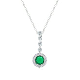 Asfour Crystal Chain Necklace With Halo Emerald Round Zircon Pendant In 925 Sterling Silver-NM0105-G