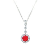 Asfour Crystal Chain Necklace With Halo Ruby Round Zircon Pendant In 925 Sterling Silver-NM0105-R