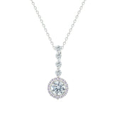 Asfour Crystal Chain Necklace With Halo Round Zircon Pendant In 925 Sterling Silver-NM0105