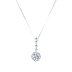Asfour Crystal Chain Necklace With Halo Round Zircon Pendant In 925 Sterling Silver-NM0105