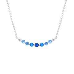 Asfour Crystal Chain Necklace With Light & Dark Aqumarine Zircon In 925 Sterling Silver-NM0106-MXLM