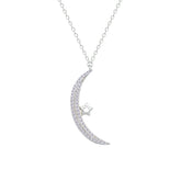 Asfour Crystal Chain Necklace With Crescent & Star Design In 925 Sterling Silver-NM0107