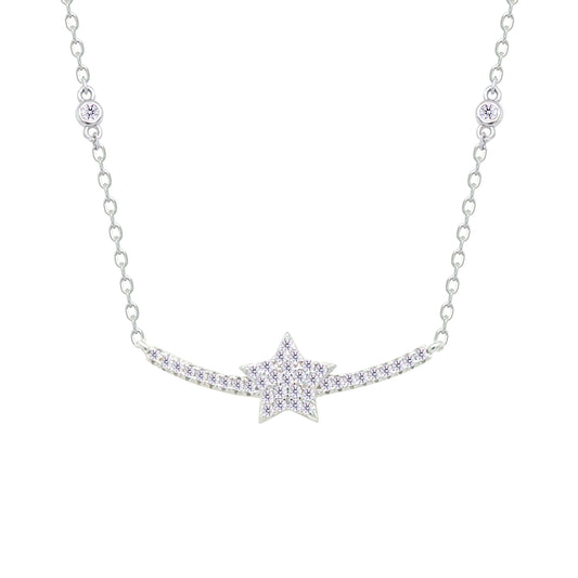 Asfour Crystal Chain Necklace With Decorative Star Design In 925 Sterling Silver-NM0108