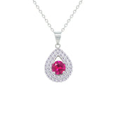 Asfour Crystal Chain Necklace With Halo Ruby Pear Pendant In 925 Sterling Sliver-NM0109-WR