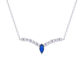 Asfour Crystal Chain Necklace With Blue V Design Inlaid With Zircon In 925 Sterling Silver-NM0111-WB