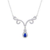 Asfour Crystal Chain Necklace With Blue Deer Antlers Design In 925 Sterling Silver-NM0112-WB