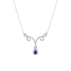 Asfour Crystal Chain Necklace With Blue Deer Antlers Design In 925 Sterling Silver-NM0112-WB