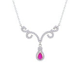 Asfour Crystal Chain Necklace With Fuchsia Deer Antlers Design In 925 Sterling Silver-NM0112-WF