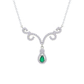 Asfour Crystal Chain Necklace With Emerald Deer Antlers Design In 925 Sterling Silver-NM0112-WG