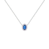 Asfour Crystal Chain Necklace With Blue Oval Pendant In 925 Sterling Silver-NM0113-B