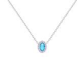 Asfour Crystal Chain Necklace With Aquamarine Oval Pendant In 925 Sterling Silver-NM0113-M