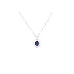 Asfour Crystal 925 Sterling Silver Chain Necklace With Blue Oval Design