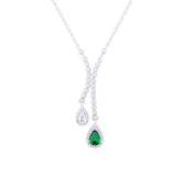 Asfour Crystal Chain Necklace With Emerald Pear Pendant In 925 Sterling Silver-NR0497-WG