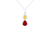 Asfour Crystal Chain Necklace With Multi Color Pear Pendant In 925 Sterling Silver-NR0499-RY