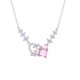 Asfour Crystal Chain Necklace With Decorative & Rose Hearts Pendant In 925 Sterling Silver-NR0560-WO