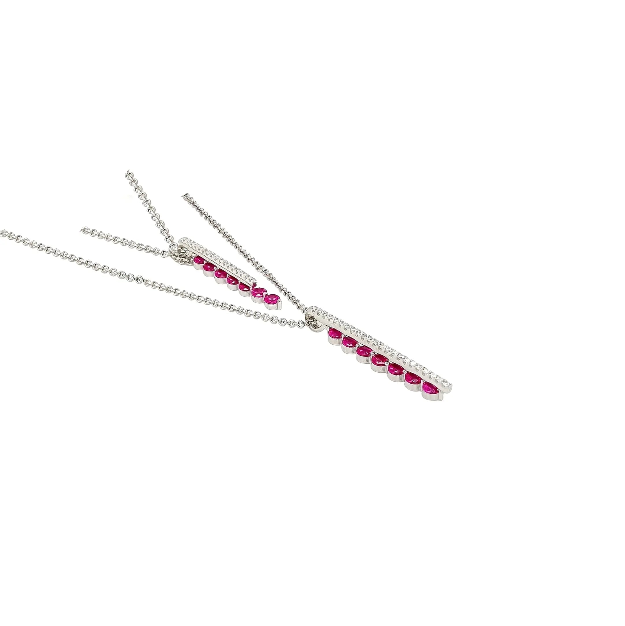 Asfour CrystalNecklaces With Clear & FuchsiaZircon NK0018-F-Silver