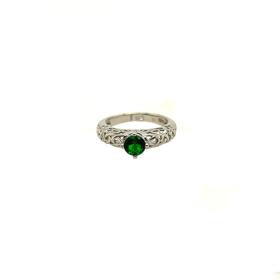 Asfour-Crystal-Sterling-Silver-925-Ring-with-Green-Lobe-Silver-size-7