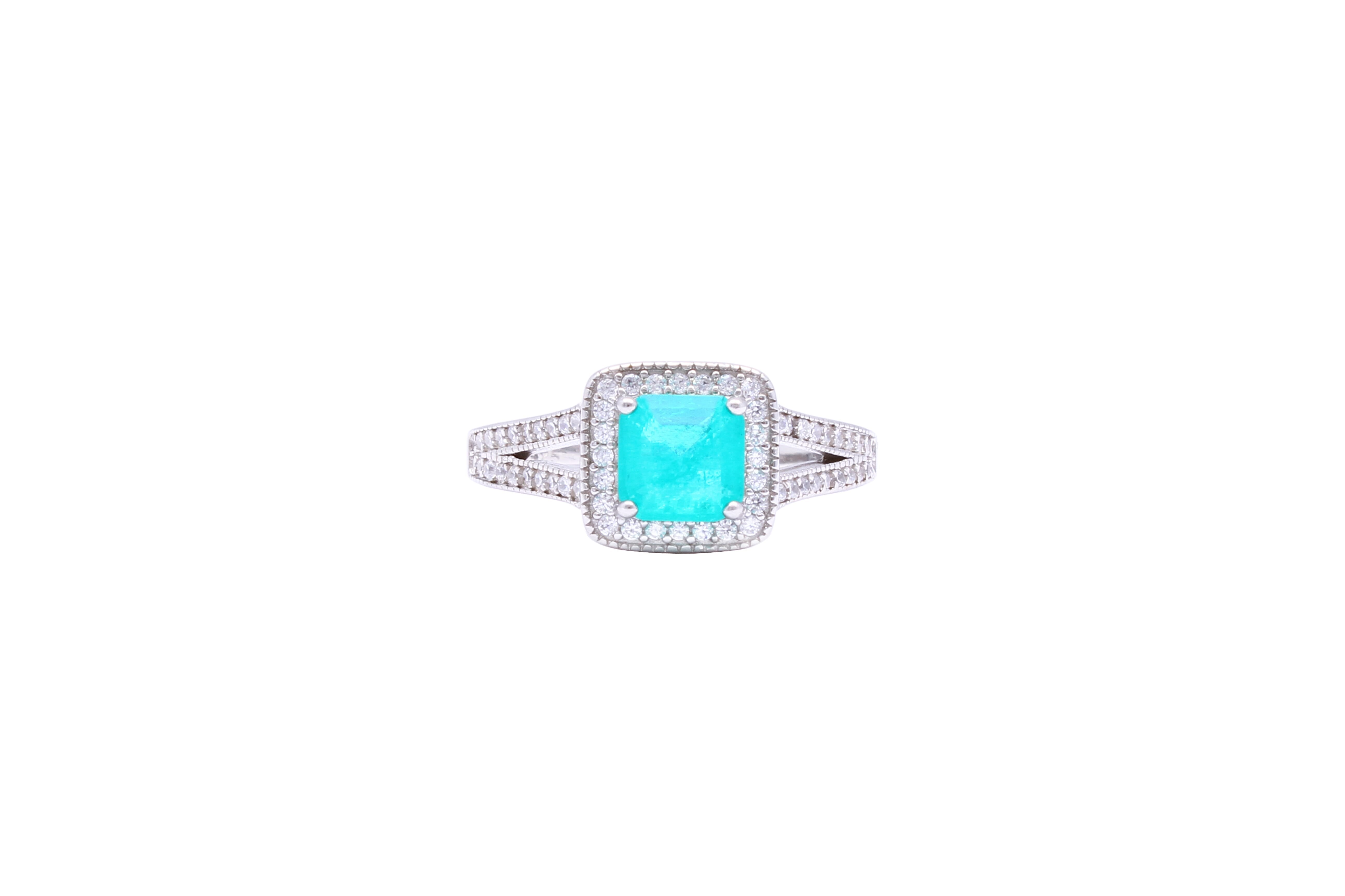 Asfour Crystal Fashion Ring With Aquamarine Asscher Cut Stone In 925 Sterling Silver RD0001-GC-9